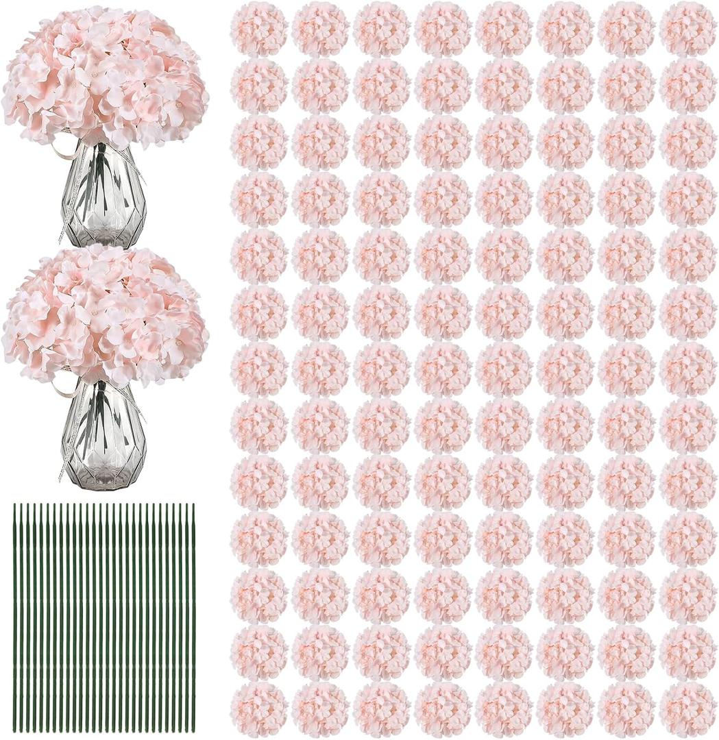 Auihiay 204Pcs Pink Hydrangea Artificial Flowers Bulk, Silk Hydrangeas