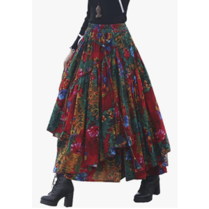 IDEALSANXUN Womens Elastic Waist Aline Cotton Lined Retro Maxi Hem Pleated Long Skirts Size Medium