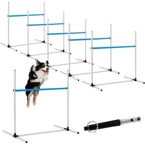 6 Pcs Dog Agility Training Equipments Dog Agility Jumps Hurdles Adjustable Jumps Hurdles Pet Jump Bars with Bag and Whistle for Indoor Outdoor Dogs Pet Jump Course Game(Blue and White)