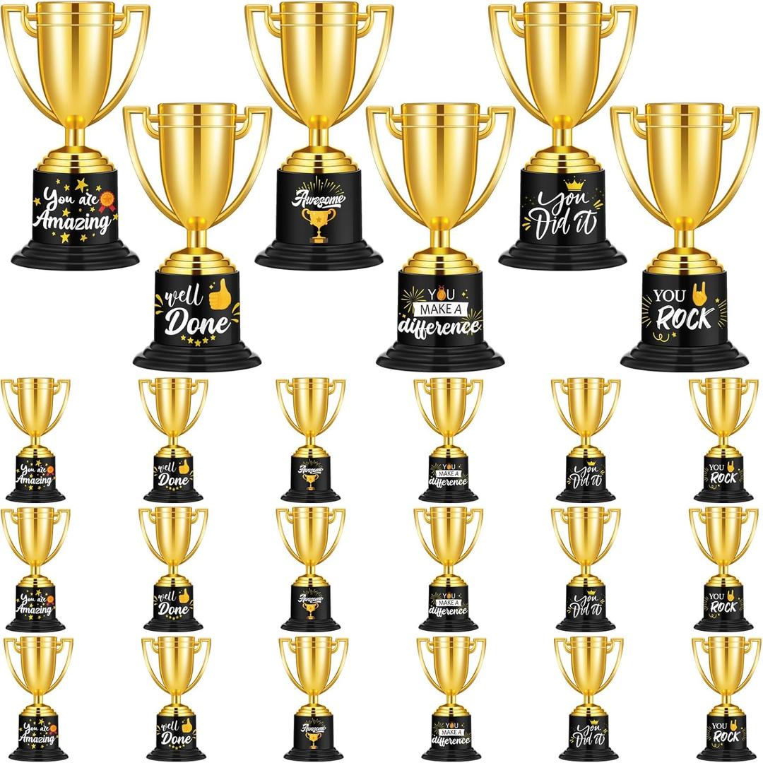 Fulmoon 24 Pack Award Trophies Plastic Gold Trophy Awards and Trophies Kids Funny Gold Trophy for Kids Adults Employee Graduation Teacher Party Competitions Props Rewards Prizes