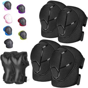 Kids/Youth Knee Pads Elbow Pads for 3-14Years Boys Girls 6 in 1 Kids Protective Gear Set Adjustable for Skating Cycling Bike Rollerblading Scooter Roller Skates (M(7-14Years), black)