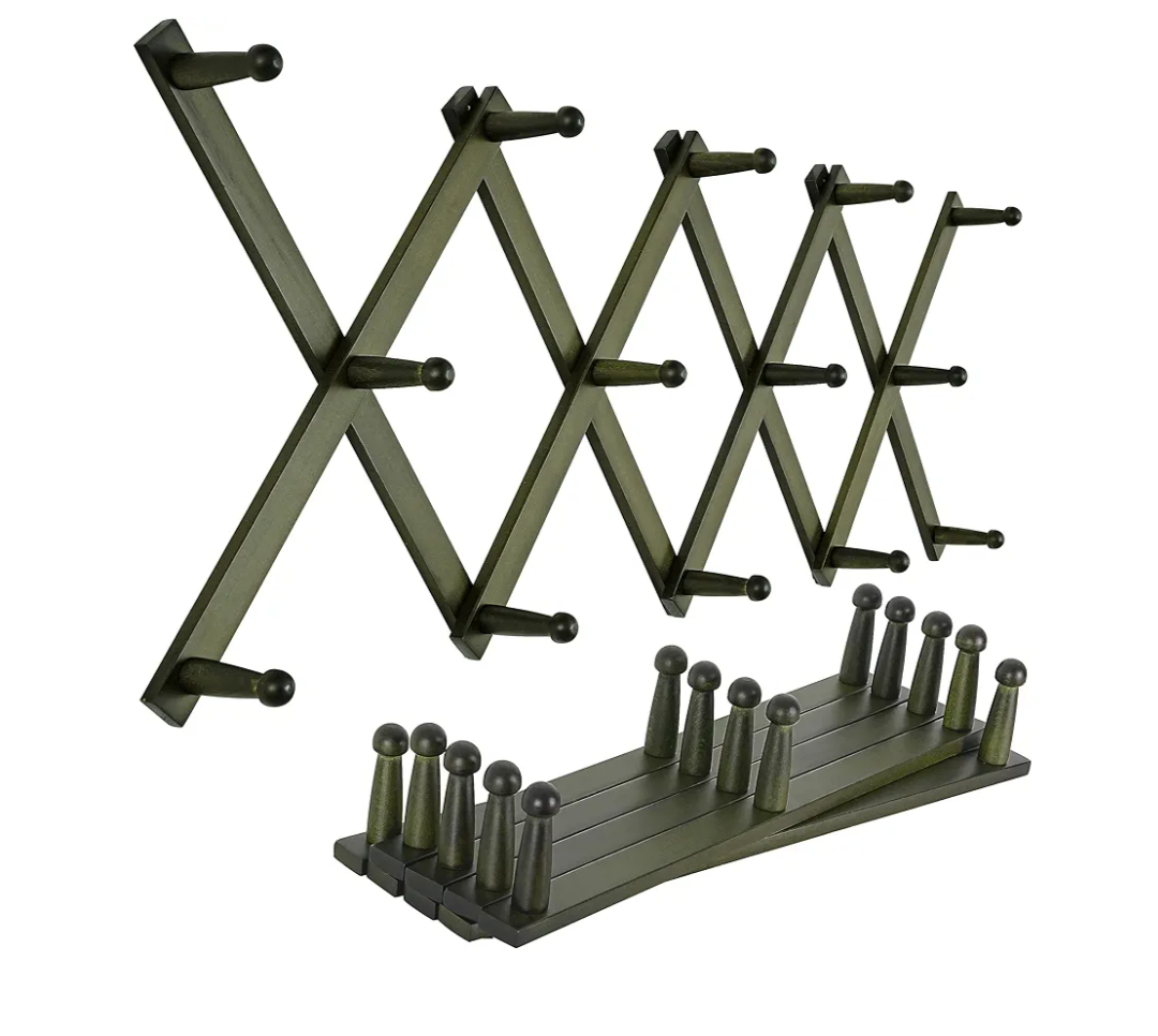 SKOLOO Hat Rack for Wall with 14 Hooks, Pack of 2, Solid Wooden, Modern, Expandable Coat Rack Wall Mount for Coats, Hats, Bags, Baseball Caps, Dark Walnut Color