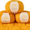 100% Merino Wool Yarn, 6-Ply Luxurious and Soft Yarn for Hand Knitting & Crocheting, 1.76 OZ/50g, 127 yds/116 Meters (Golden Yellow, 3 Balls)
