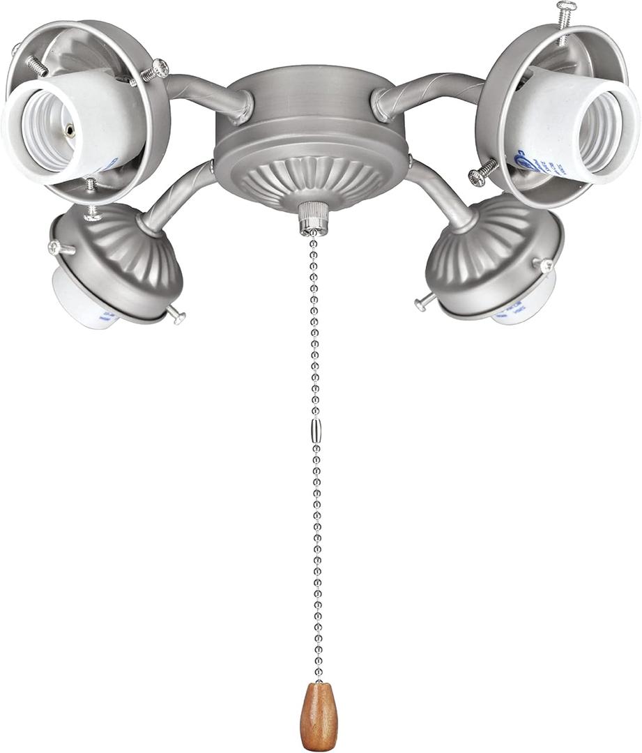 Aspen Creative 22003-11, Four-Light Ceiling Fan Fitter Light Kit with Pull Chain, Brushed Nickel