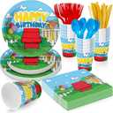 Cartoon Dog Party Supplies for kids Cartoon Themed Birthday Party, Peanuts Party Decorations Disposable Tableware Set With Plates, Cups, Napkins & Cutlery for 24 Guests