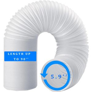 Portable Air Conditioner Hose, Length up to 90", AC Hose with 5.9" Diameter, Anti-Clockwise Thread, Exhaust Hose for Portable Air Conditioner (White)