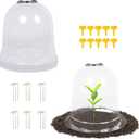 MorTime 6 Pack Garden Cloche Plant Dome, 7.3" D x 6.9" H Plastic Plant Bell Cover Reusable Mini Greenhouse with 18 Ground Securing Pegs & 10 Plant Labels for Outdoors Frost Freeze Protection