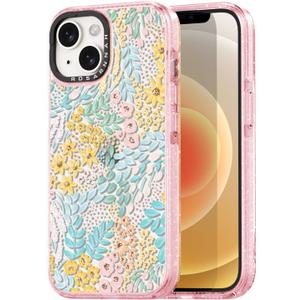 for iPhone 14 Case Cute - Durable Shockproof 6.6 ft Drop Impact Phone Case - Funny Blue Spring Design (6.1") Glitter Pink