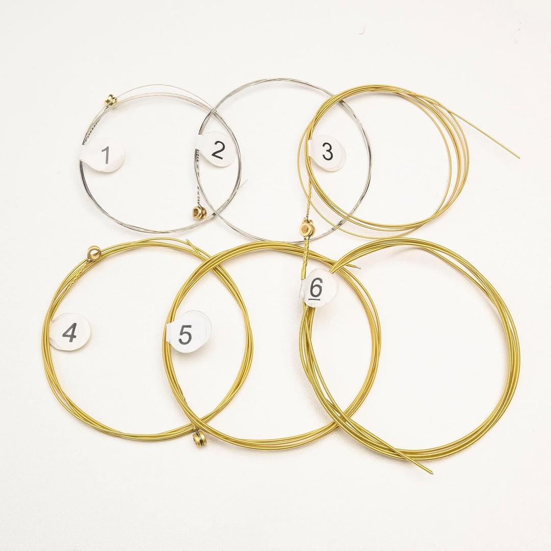 6 Pieces Acoustic Guitar Strings Set (String Gauge 0.01-0.05),(10-50), Replacement Bronze Strings, Ideal for Beginners and Performers - (Color, Brass)