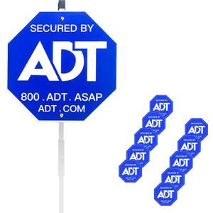 28" ADT Security Signs for Yard with Stake & 10 Pcs ADT Window Stickers, 100% Aluminum Heavy Duty Weatherproof Home Security Sign Weather Resistance, 1 PACK