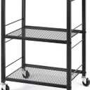 LIANTRAL 3 Tier Rolling Cart, Black Kitchen Carts on Wheels with Storage, Multifunctional Utility Cart for Kitchen Bathroom Living Room Bar Office (Medium)