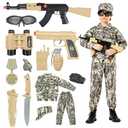 Kodvinp Army Costume For Kids, Military Soldier Costumes For Boys, Halloween Costumes Dress Up Role Play Set, S Size