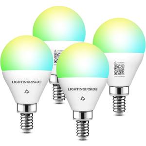 Lightinginside E12 Matter Smart Light Bulbs Compatible with Alexa/Siri/Apple Home/Google Home/SmartThings, G16.5 RGBCW Candelabra Ceiling Fan Bulb, 50W Equivalent 5W 550LM, 2.4G WiFi, ETL Listed, 4PCS