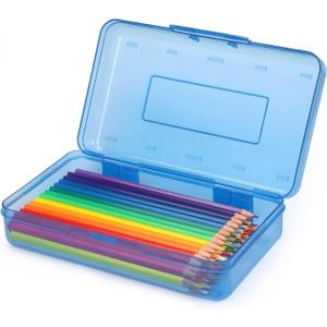 Tamaki 1 Pack Plastic Pencil Box Large Capacity Pencil Boxes Clear Boxes with Snap-tight Lid Stackable Design and Stylish Office Supplies Storage Organizer Box, Blue