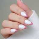 2 x Pink & White French Tip Press on Nails Easter - GJZEZ Soft Gel Almond Nail Press-On, Minimalist Elegant Fake Nails for Women Weddings Bridal Party | 16 Sizes - 32 pcs Reusable Nail, Blush French