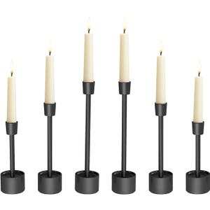 YUMORE Stainless Steel Black Candle Holders Candlestick 6 Packs Tall Taper Pillar Stable Base Stand Holders for Dining Table Wedding Centerpiece Decorations