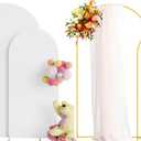 Putros Metal Arch Stand with Cover Set of 2 White Spandex Fitted Wedding Arch Cover and Round Top Chiara Backdrop Stand for Birthday Party Baby Shower Decoration 7.2FT, 6FT