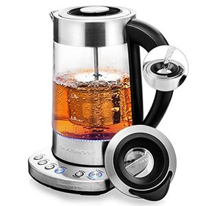 OVENTE 1.7L Electric Tea Kettle with Removable Infuser, Variable Temperature Control, Keep Warm Function, 1500W Fast Heating Water Boiler, BPA Free Borosilicate Glass & Easy to Fill Lid, Silver KG733S