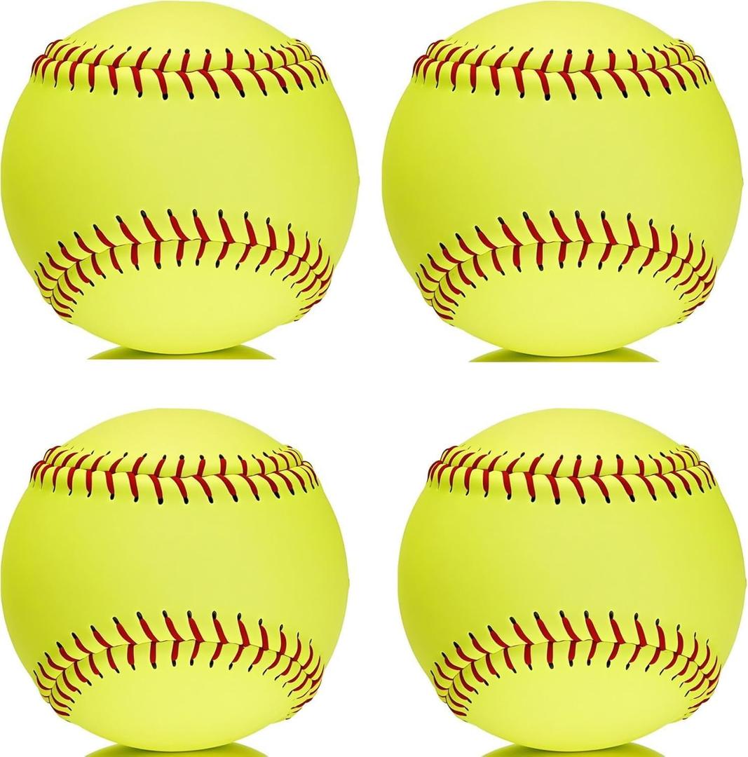 Yellow Sports Fastpitch Softballs, 11" Practice Softball Balls, Unmarked & Leather Covered Training Ball for Games, Practice and Training