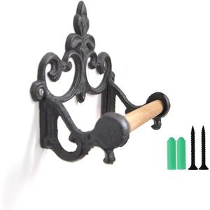 Cast Iron Toilet Paper Roll Holder Wall Mounted Vintage Rustic Tissue Roll Holder Decor for Kitchen and Bathroom Included Screws and Anchors