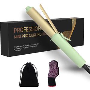 Mini Curling Iron for Short Hair, 1 Inch Curling Iron Travel Size with 3 Adjustable Temp 320/360/400 PTC Hair Curler with Dual Voltage, Storage Bag and Glove