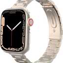 MoKo Thin Band Compatible Apple Watch Band Ultra3/2/1 49mm/Series 11/10/9/8/7/6/5/4/3/2/1/SE3/SE2/SE 46/45/44/42/41/40/38mm,Slim Stainless Steel Wristband Metal Replacement Adjustable Strap (Starlight)