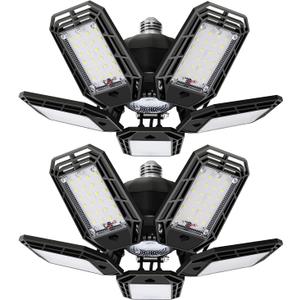 2 Pack LED Garage Light, 150W Ultra Bright Shop Light with 5 Adjustable Panels,15000LM 6500K E26/E27 Deformable Ceiling Lights for Garage, Workshop
