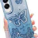 for Samsung Galaxy S25 Edge Glitter Case 3D Butterfly Pattern Blue