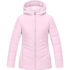 WULFUL Girls Winter Waterproof Coat Warm Hooded Parka Jacket Long (8-9 Years, Pink)