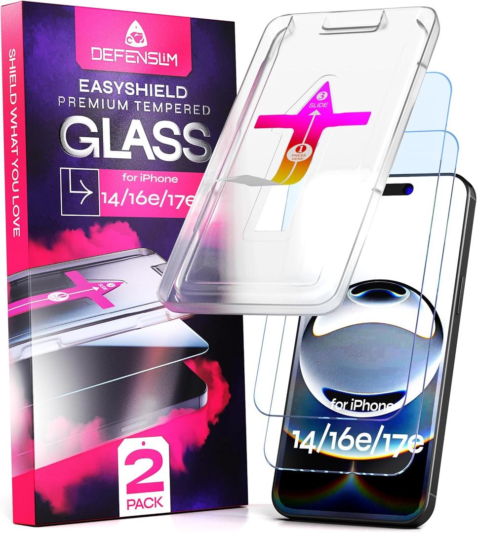 Defenslim iPhone 14 Screen Protector [2-Pack] with Easy Auto-Align Install Kit - Tempered Glass for iPhone 14 (6, 1") - New Glass with Your Next Phone