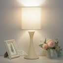 Seaside village Dimmable Bedside Lamp, 3 Way Touch Control Table Lamp, Modern Nightstand Lamp with Beige Shade and Cream Base, Small Desk Lamp for Living Room, Dorm, Home Office, 9W LED Bulb Included