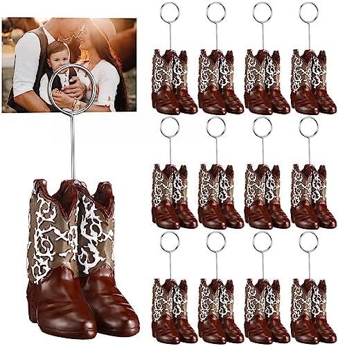 Tatuo 12 Pcs Cowboy Boots Photo Holder Cute Table Number Holders Picture Card Stand Cowboy Theme Party Decorations Place Menu Memo Clips Western Party Supplies for Wedding Anniversary Party