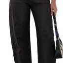 Eddoyee Wide Leg Barrel Pants Women - Stretchy High Waist Baggy Pants Y2k Boyfriend Ankle Trousers with Pockets (Black, M)