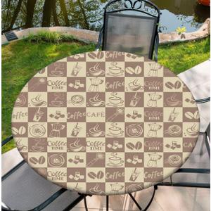 Round Tablecloth with Elastic Edge, 36-60Inch Waterproof Table Cloth for Dinner, Outdoor, Picnic, 52inch, Coffee