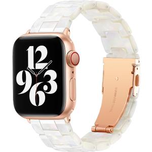 Bestig Resin Band Compatible with Apple Watch Bands for Women 49mm 46mm 45mm 44mm 42mm(Series 1 2 3), Lightweight Waterproof Strap for iWatch Series 11 10 9 8 7 6 5 4 3 2 1 SE Ultra(Aurora/RoseGold)
