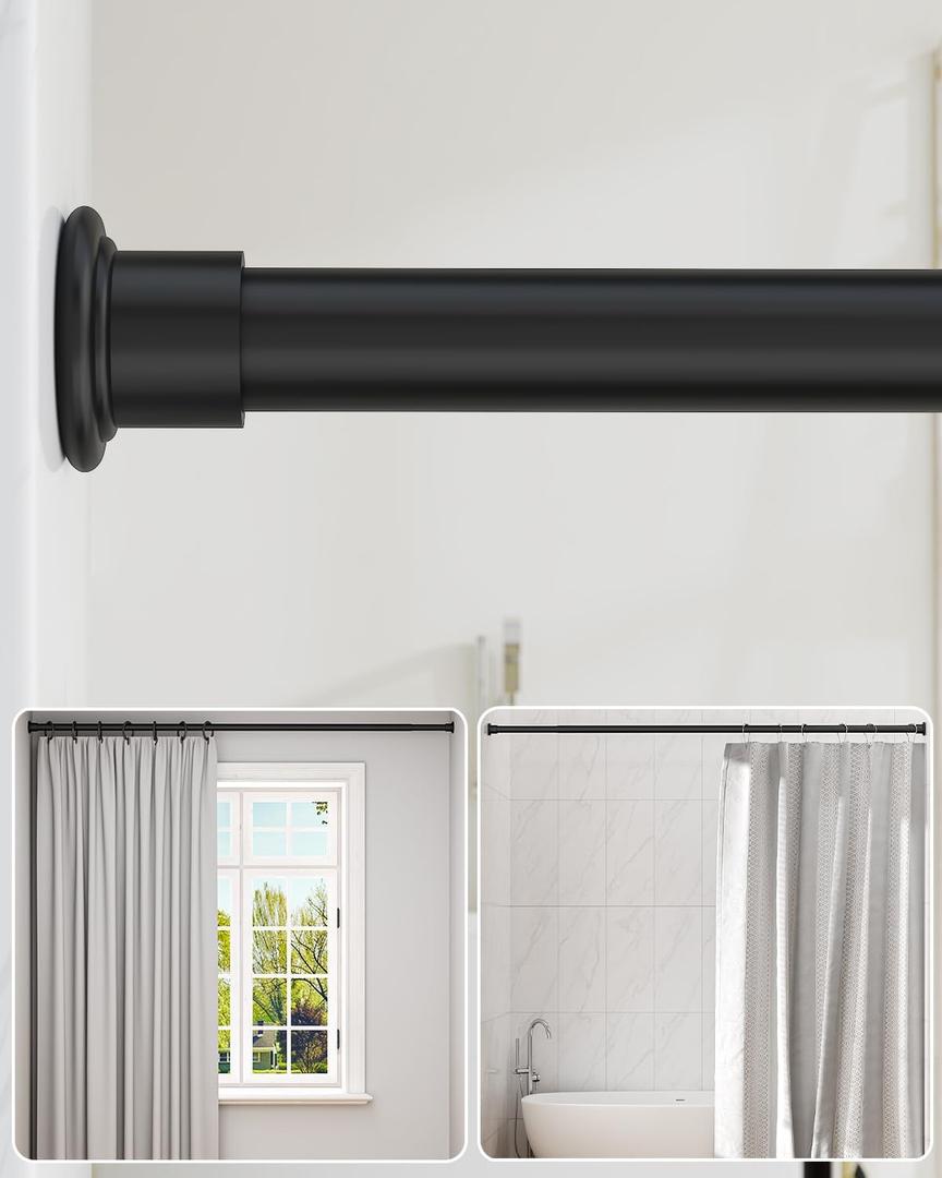ALLZONE Heavy Duty Tension Shower Curtain Rod 42-83 Inches for Bathroom, Window, Non-Slip, Adjustable with Strong Spring Pole for Closet, Doorway, No Rust, No Drilling, Black