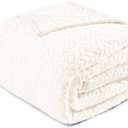 Exclusivo Mezcla Ivory Fleece Twin Size Blanket for Bed, 90x66 Inches Soft Cozy Jacquard Flannel Blankets, Lightweight Fuzzy Plush Warm for All Seasons