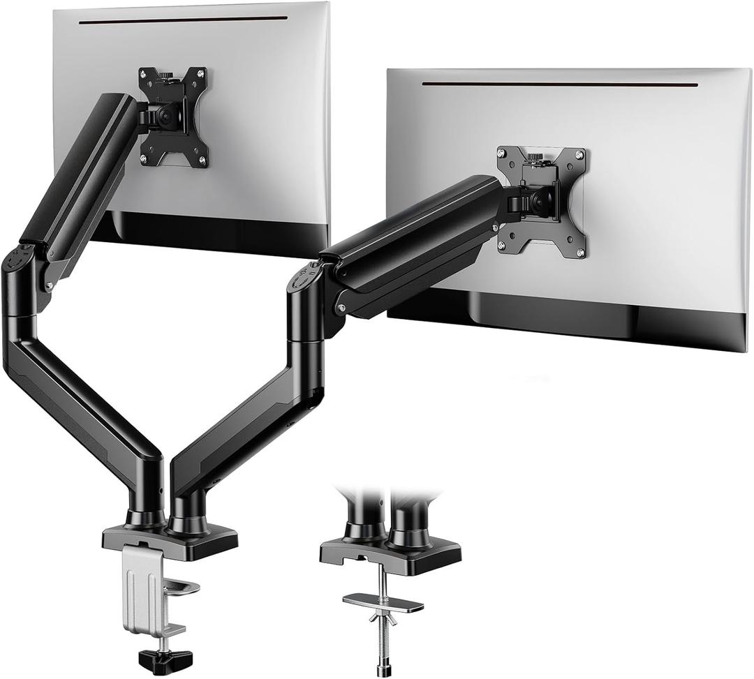 ErGear Dual Monitor Stand up to 32 inches Screen, Load-Bearing Max 22 lbs Each Arm, Adjustable Dual Monitor Mount, Sturdy Steel vesa Monitor Mount with Stable VESA 75x75 100x100mm (Black)