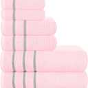 Ultra Soft 6 Pack Cotton Towel Set, Contains 2 Bath Towels 28x55 inch, 2 Hand Towels 16x24 inch & 2 Wash Coths 12x12 inch, Ideal Everyday use, Compact & Lightweight - Pink, 71662