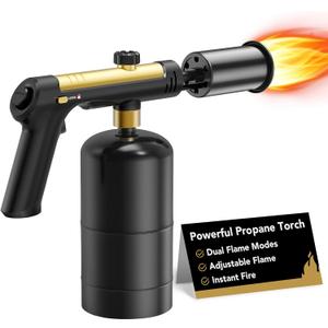 Powerful Propane Torch Gun, Cooking Torch with One-Touch Max Fire, Adjustable Culinary Torch for Searing Steak, Sous Vide, BBQ and Campfire Starter, Gold & Black(Tank Not Included)