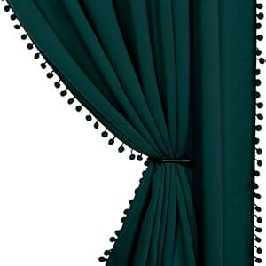 LORDTEX Pom Pom Blackout Curtains for Bedroom - Thermal Insulated Curtains, Sun Light Blocking Rod/Pole Pocket Window Drapes for Living Room, 52 x 72 inch, Blush, Set of 2 Panels