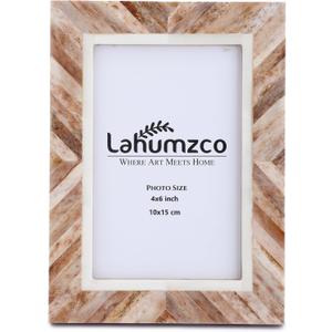 Handmade Picture Photo Frame Chevron Herringbone Art Inspired Vintage Table-Top/Wall Décor Boho Frames (4x6 Inches, Brown, White)