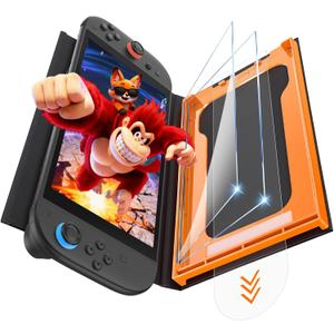3 x OMOTON 2-Pack Screen Protector for Nintendo Switch 2 [2025 Upgrade] with Easy-Fit Alignment Tray, 9H Hardness Accessories, Bubble-Free, Ultra HD Clear & Anti-Scratch, Case & Dock Friendly