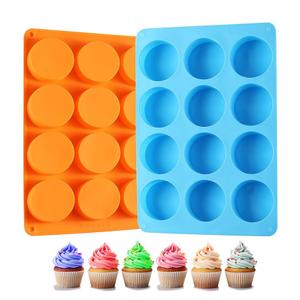 2PCS Silicone Oreo Molds, LCCOWOT 12 Cavity Cookie Chocolate Round Silicone Mold, Baking Mold for Chocolate, Oreo, Cookie, Cany, Mini Cake, Dishwasher Safe (Green+Blue)