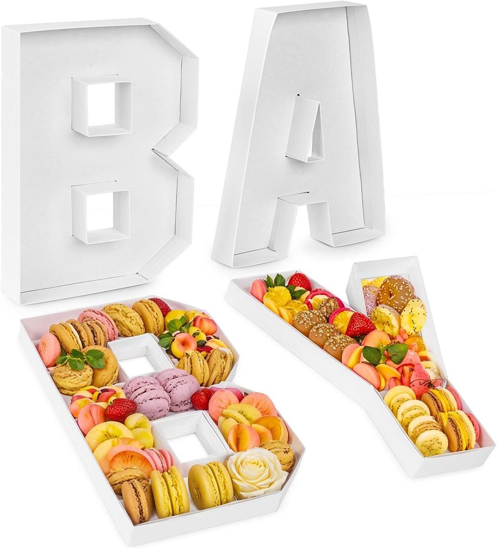 VGOODALL Baby Charcuterie Board Letters, 4 Pcs 10" Baby Shower Food Trays and Platters Fillable Cardboard Letters for Baby Shower Decorations Gender Reveal Birthday Party