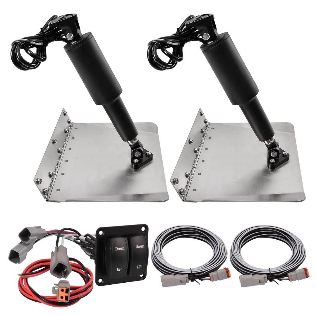 15101-104 9" x 12" Standard Electric Trim Tab Kit 12V with Double Rocker Switch for Boat Size 16ft to 25ft Replace# 15001-101, 15101104, 15001101, 10222-211D