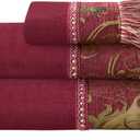 Loom and Mill Luxury Cotton Bath Towel Set 3 Piece-1 Bath Towel 1 Hand Towel 1 Wash Cloth, Ultra Soft Decorative Towel Sets Highly Absorbent for Bathroom, Classic Damask Design(Red)