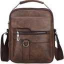 Small Crossbody Bag, Mens Shoulder Bag, Vintage leather Bag Office Business for Men, Handbag Purse Zipper (Brown)