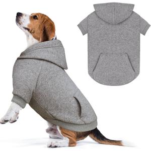Dog Sweaters, Dog Hoodie, Cozy Fleece Interior Sweatshirt with Hood & Pocket, Leash Hole, Pet Clothes Sweater for Small, Medium, and Large Dogs, Grey&2XL 40-60lbs