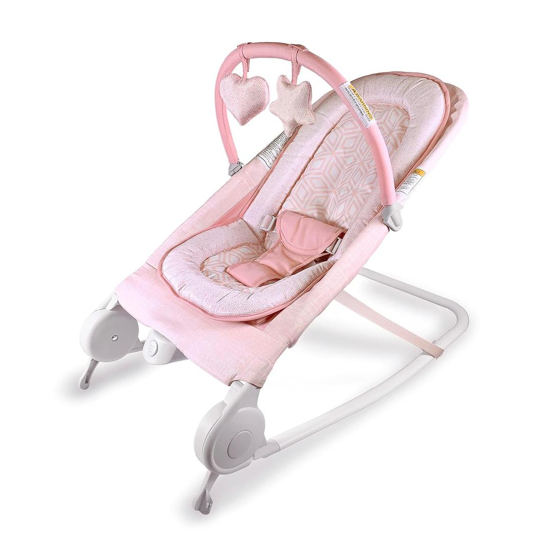 Summer Infant 2-in-1 Bouncer & Rocker Duo (Pink) Convenient and Portable Rocker and Bouncer for Babies Includes Soft Toys and Soothing Vibrations